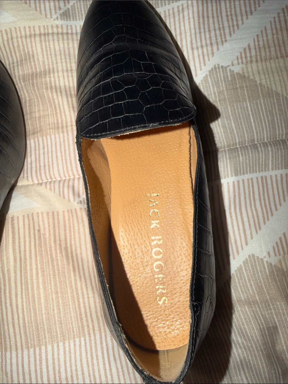 Jack Rogers Classic Black Croc-Embossed Leather Loafers SZ 8M - Picture 6 of 7